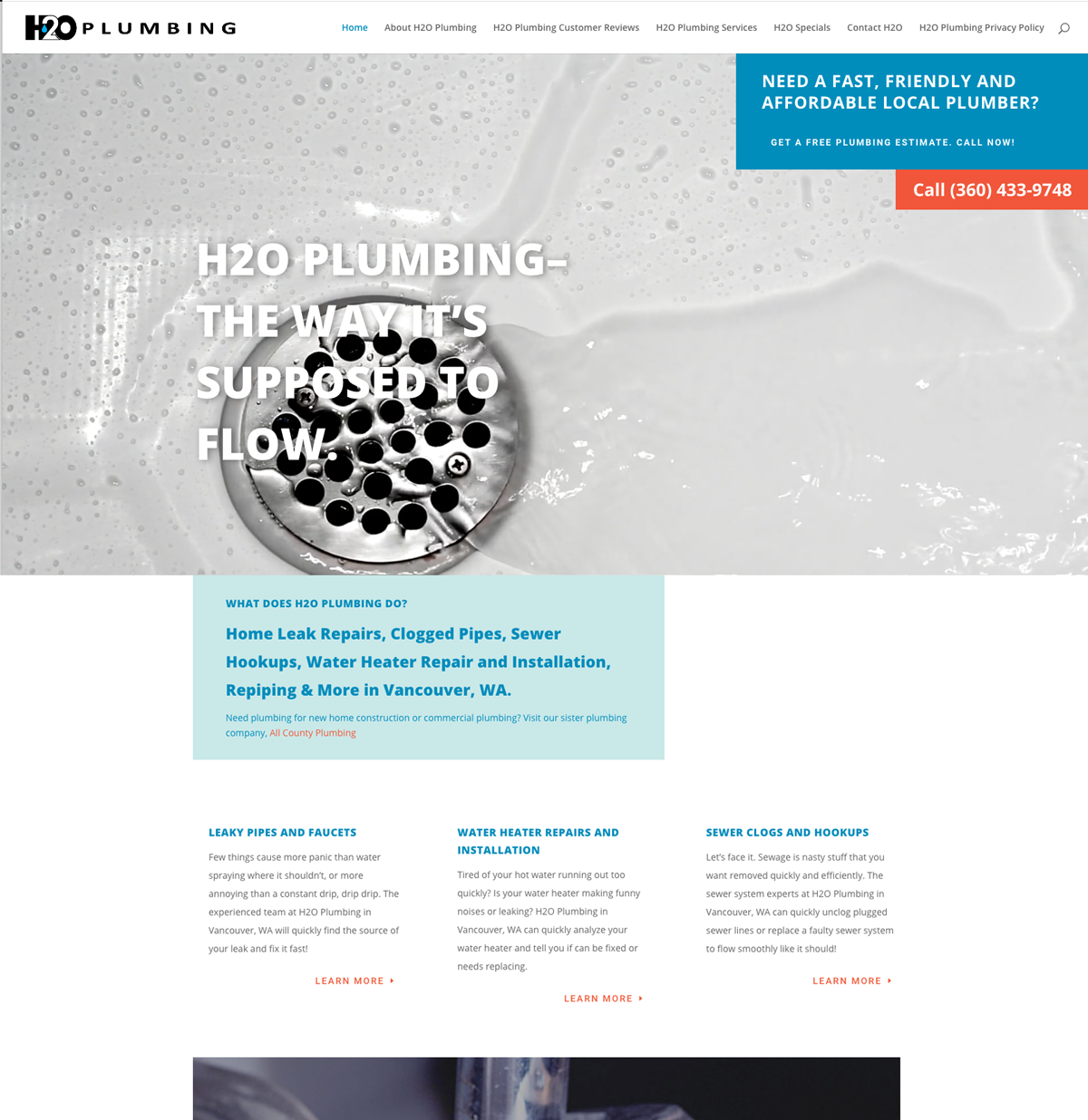 Web Site Design for H2O Plumbing by Eric Savage of Savage Creative